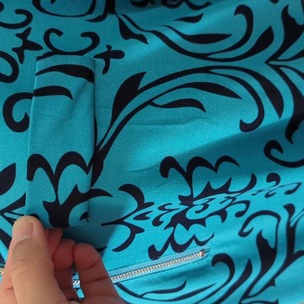 Bepei 2X Long Sleeve Blouse Turquoise Black Paisley Zipper - Picture 5 of 13